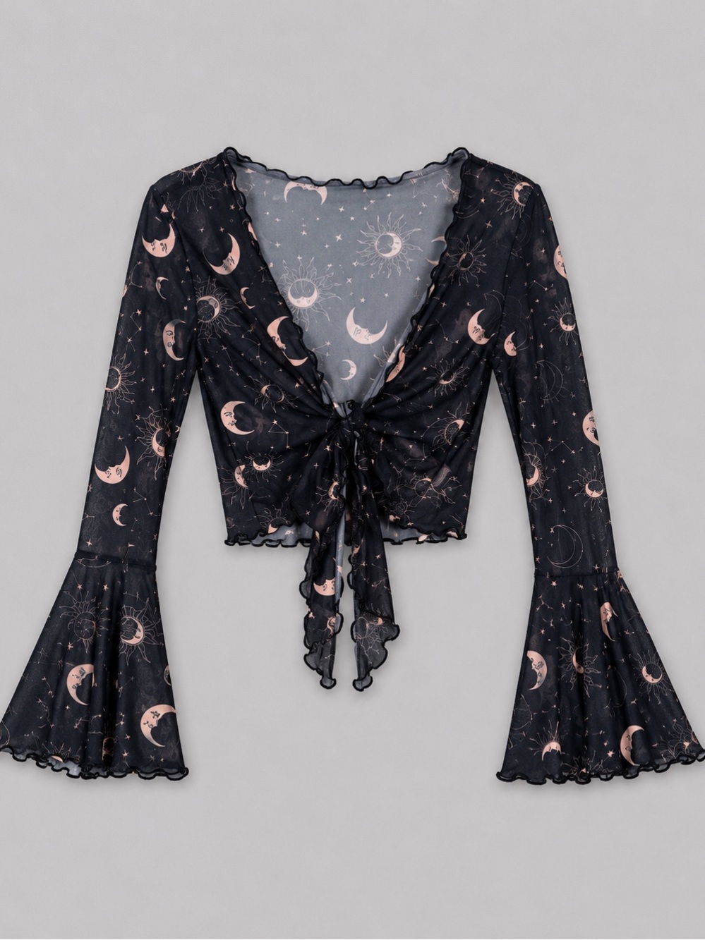 Womens Celestial Sheer Mesh Top Small Flare Sleeve Festival Coachella Witchy